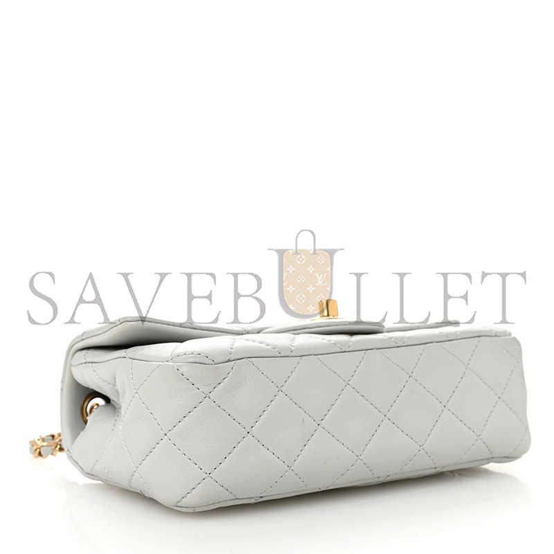 CHANEL LAMBSKIN QUILTED MINI RECTANGULAR PEARL CRUSH FLAP GREY (20*13*7cm)
